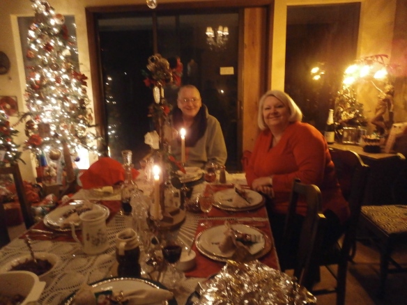 George and my niece Pam- at the table for Christmas dinner