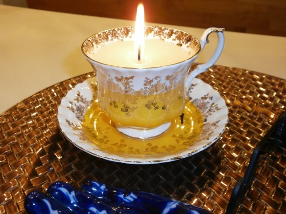 Tea Cup Candle made by my niece, Shelley Hatch..fun way to remember Grandma's china ;)